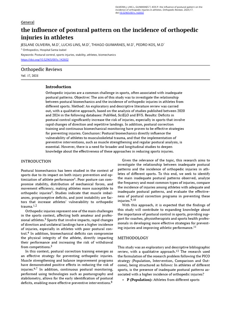 The Influence of Postural Pattern On The Incidence of Orthopedic ...