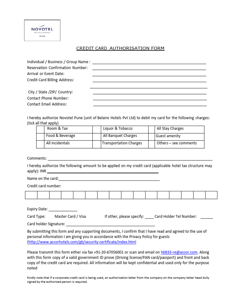Credit Card Authorisation Form (Visa& Master Card) | PDF