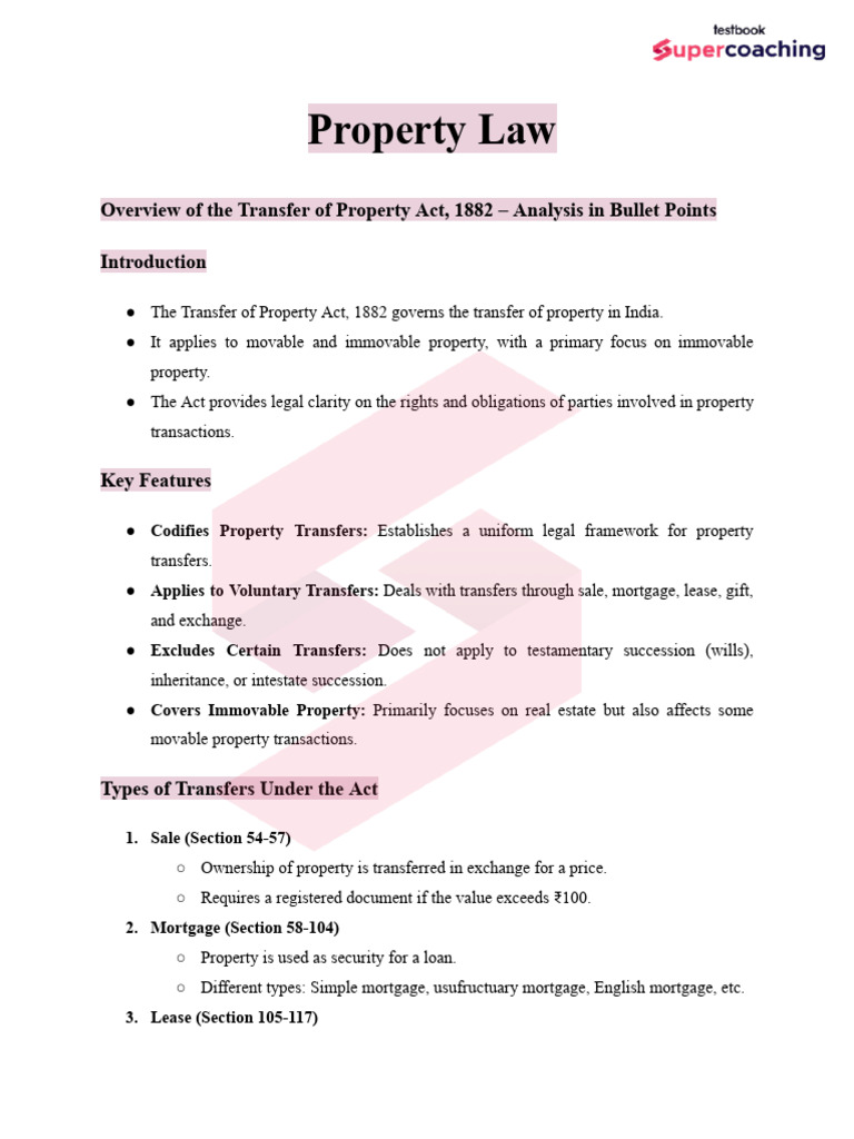 The Transfer of Property Act, 1882 | PDF | Mortgage Law | Subrogation