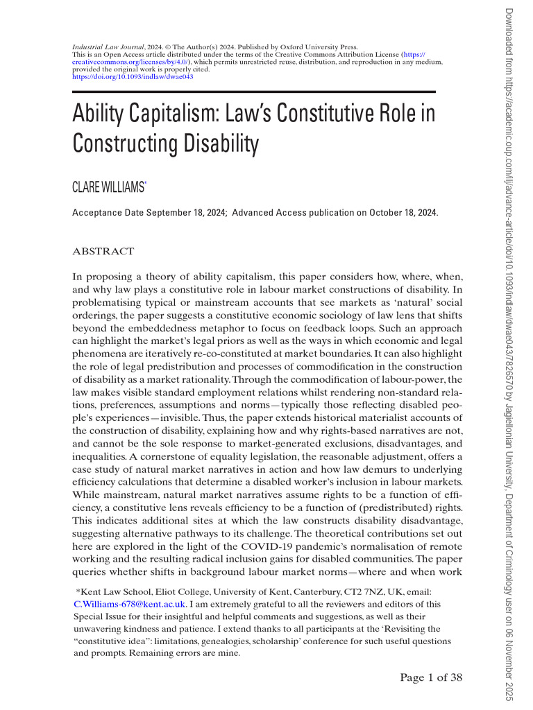 Williams - Ability Capitalism Law's Constitutive Role in Constructing ...