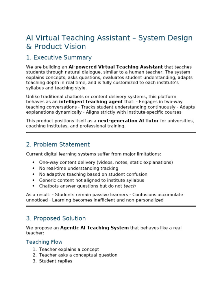 Ai Virtual Teaching Assistant - System Design & Product Vision | PDF ...