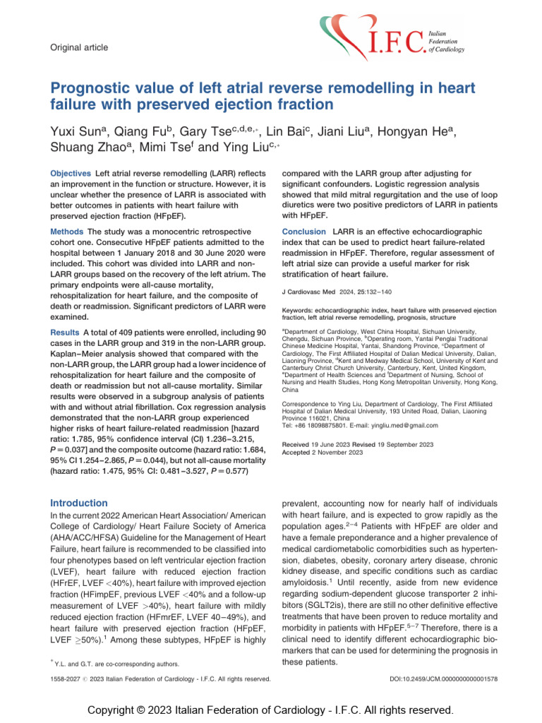 Prognostic Value of Left Atrial Reverse Remodelling in Heart Failure ...