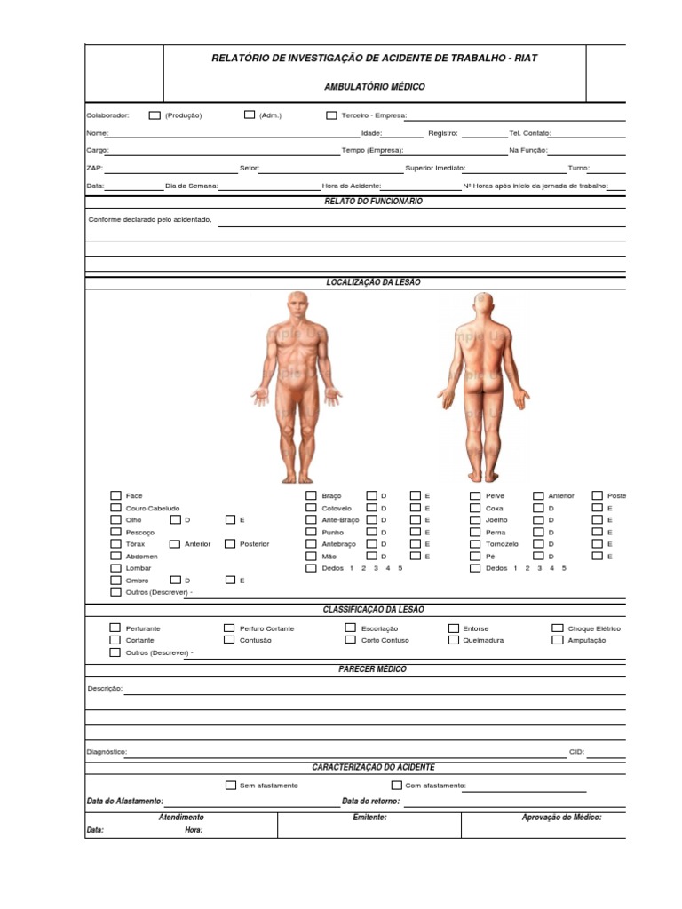 Ficha de Acidente de Trabalho Remédio
