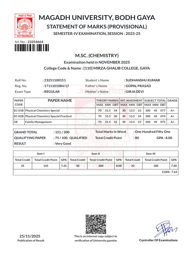Sudhanshu 4th Sem Result | PDF | Educational Stages | Student ...