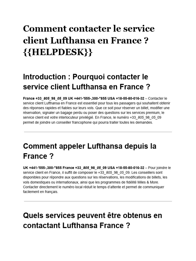 Comment Contacter Le Service Client Lufthansa en France | PDF