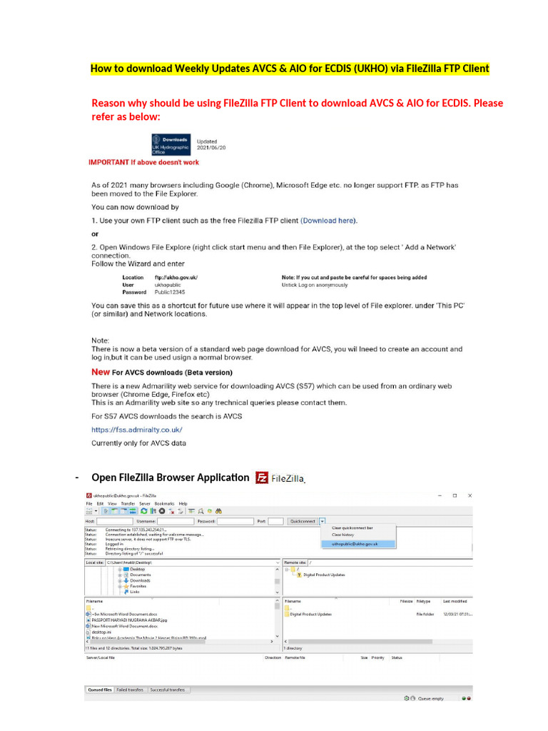 How To Download Weekly Update AVCS & AIO For ECDIS (UKHO) Via FileZilla ...