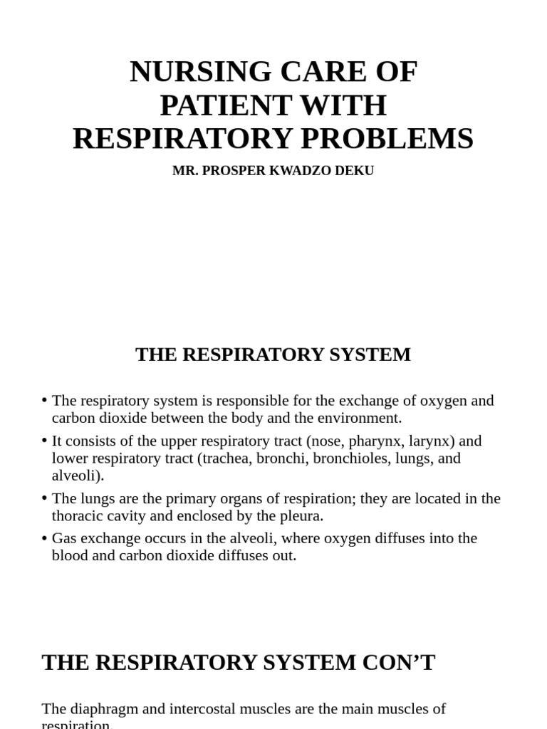 Nursing Care of Patient With Respiratory Problems | PDF | Respiratory ...