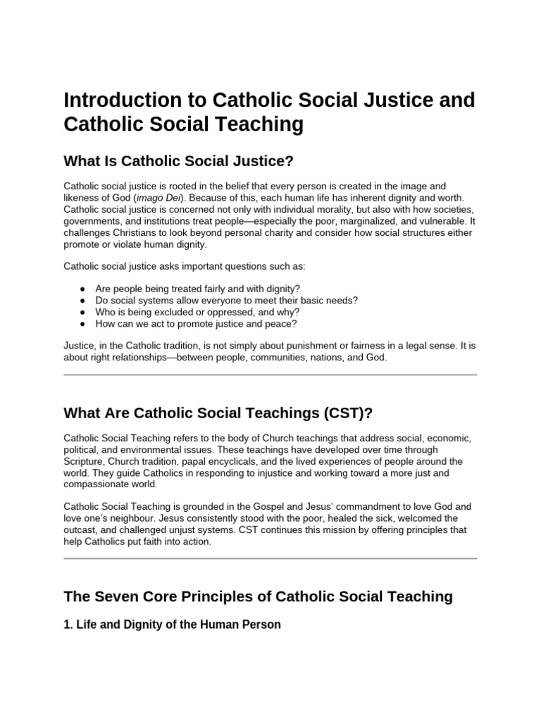 Introduction To Catholic Social Justice and Catholic Social Teaching ...