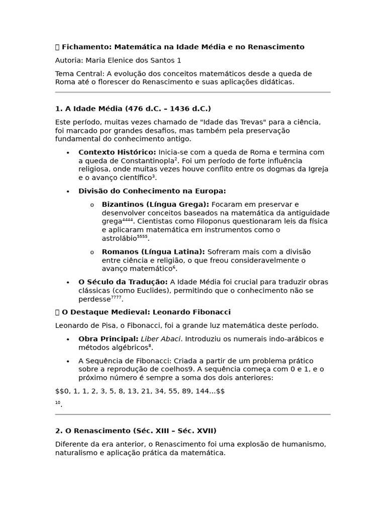 Fichamento Matemática Na Idade Média e No Renascimento | PDF ...