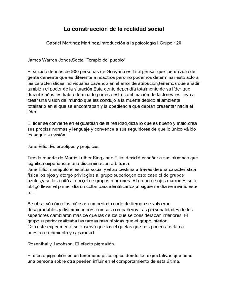 Informe La Construcción de La Realidad Social | PDF | Conceptos ...
