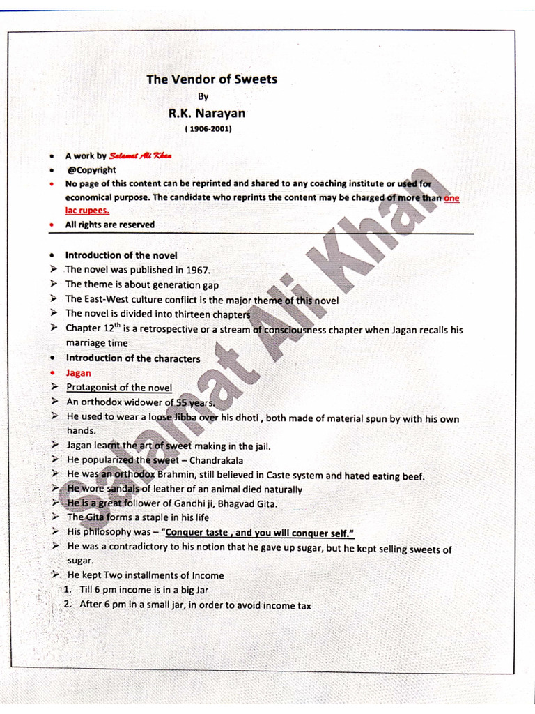 Vendor of Sweets (Notes) | PDF