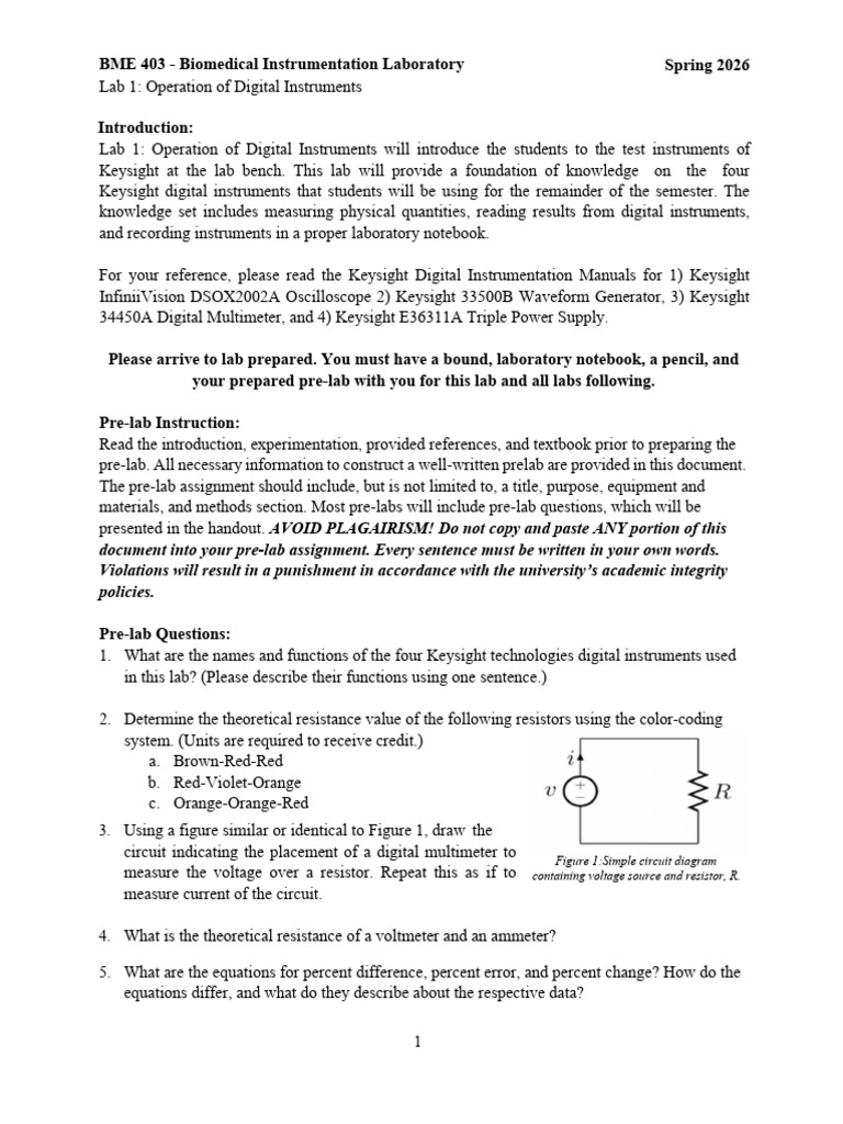 Lab 1 Sp26 | PDF | Resistor | Power Supply