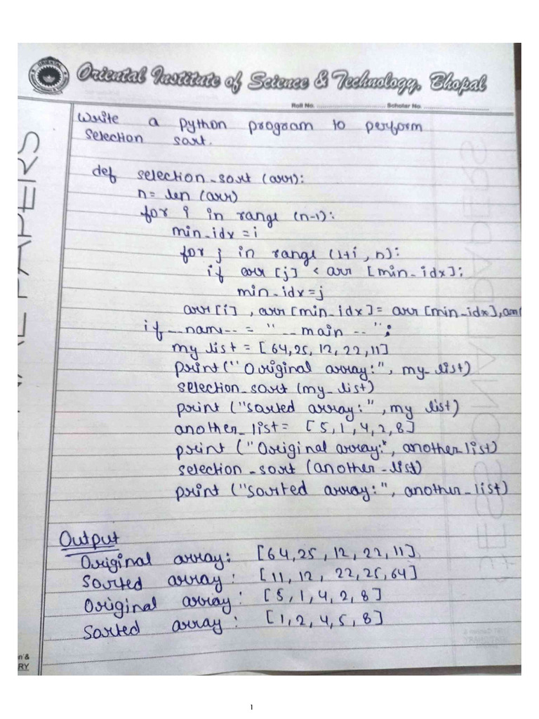 Selection Sort Python | PDF