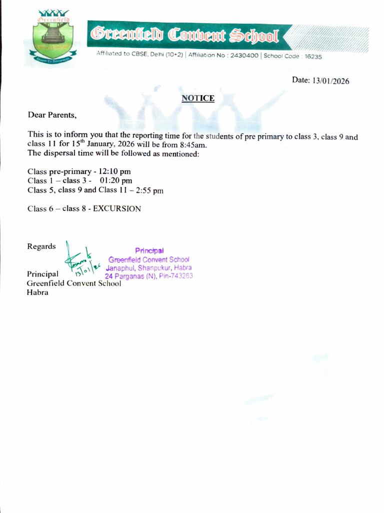 Notice Regarding Class Schedule On 15.01.2026 | PDF
