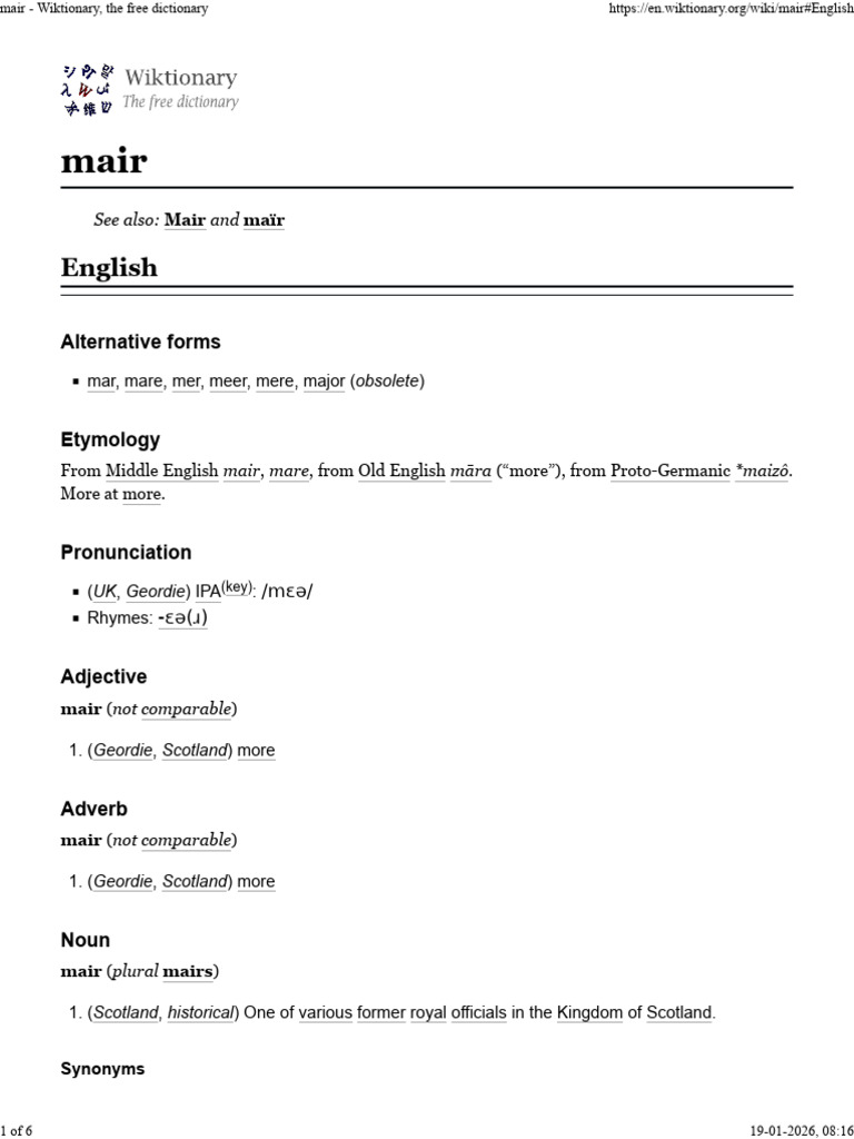 Mair - Wiktionary, The Free Dictionary | PDF | Syntax | Linguistic ...