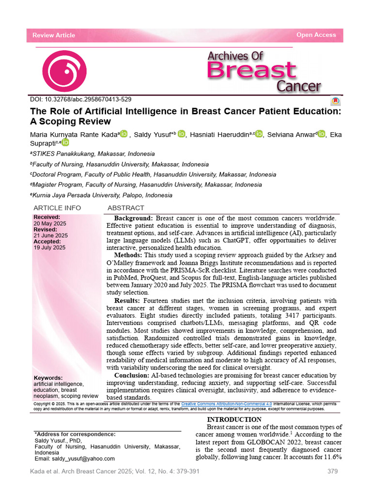 Artificial Intelligence and Breast Cancer | PDF | Systematic Review ...