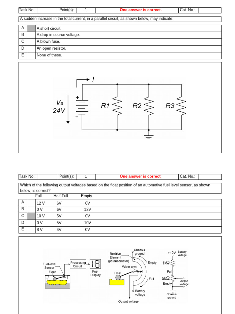 L1C1 Example Questions 05012009 | PDF | Transformer | Resistor