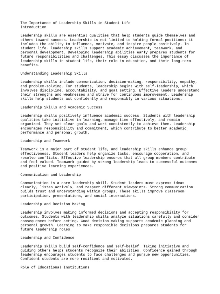 The Importance of Leadership Skills | PDF | Leadership | Skill