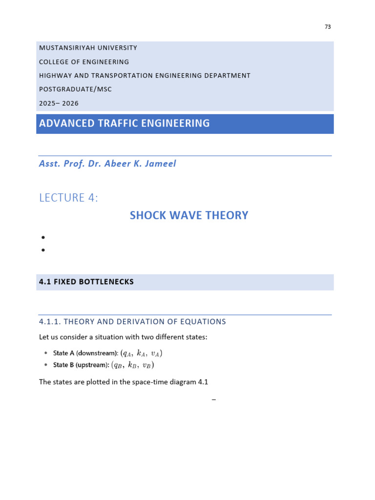 Advanced Traffic Engineering: Shock Wave Theory | PDF | Shock Wave ...