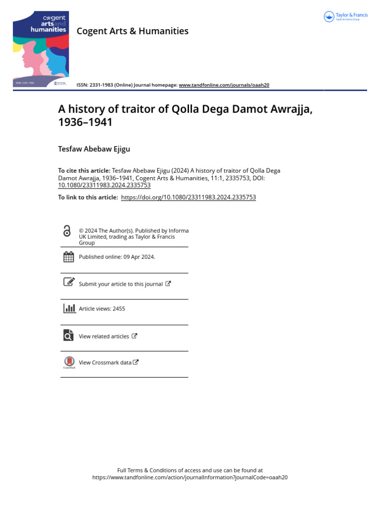 A History of Traitor of Qolla Dega Damot Awrajja 1936 1941 | PDF | Ethiopia