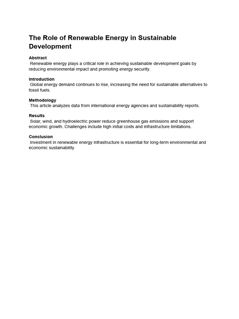 The Role of Renewable Energy in Sustainable Development | PDF