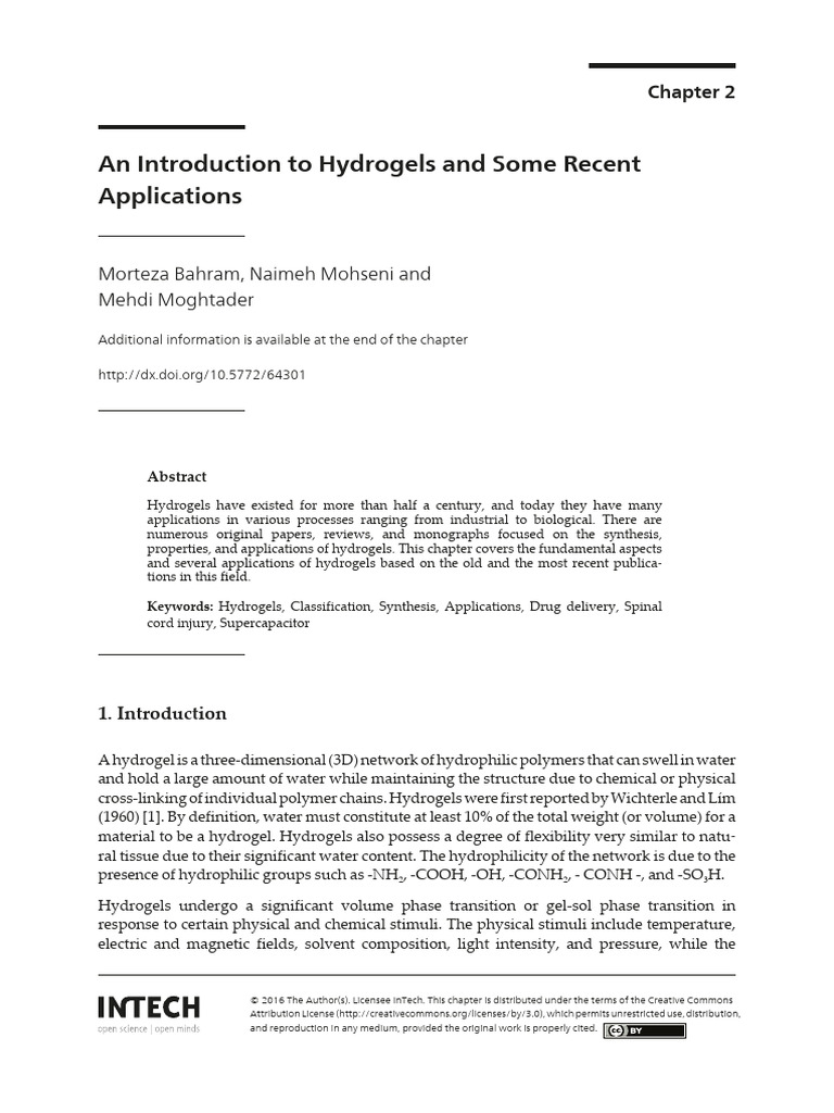An Introduction To Hydrogels and Recent Aplications | PDF | Biosensor | Gel