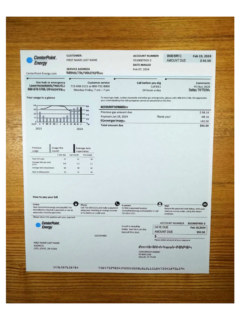 Center Point Energy 2 Output (1) (1) - Edited | PDF | Payments ...