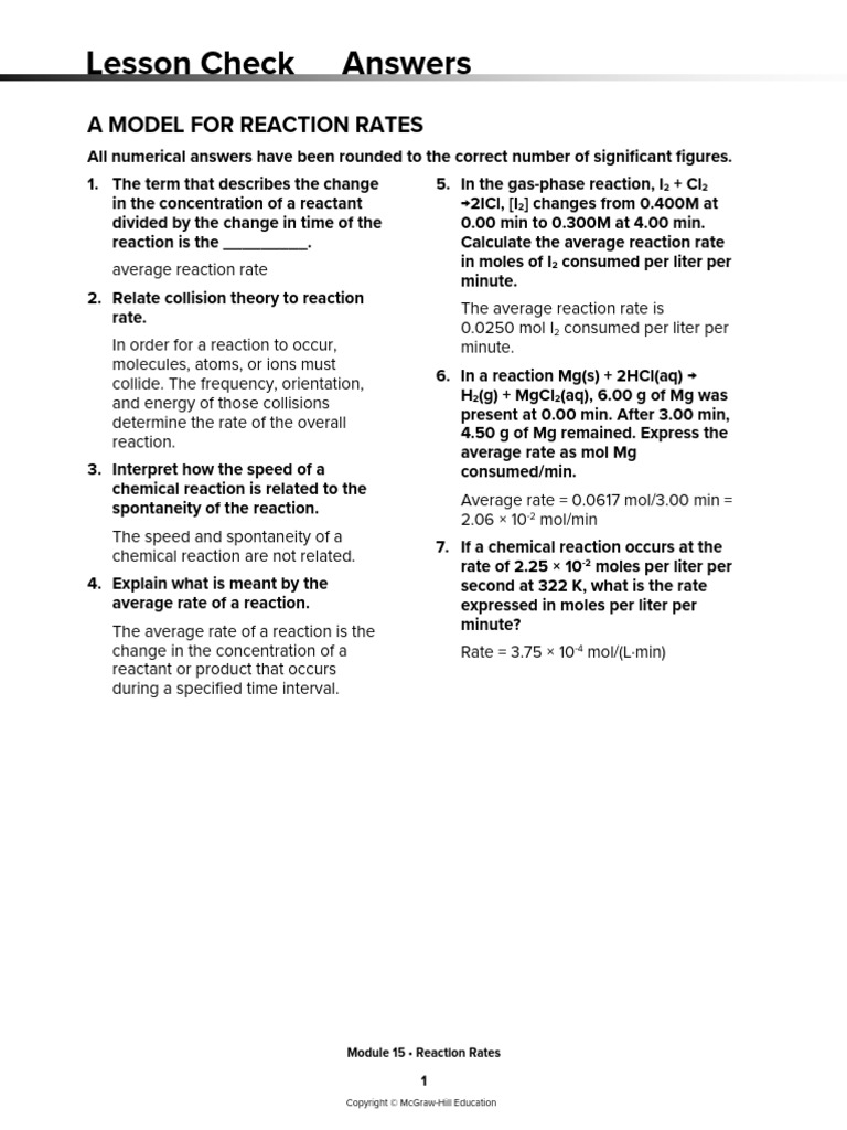 Lesson+Check+Answer+Key A+Model+for+Reaction+Rates | PDF | Reaction ...