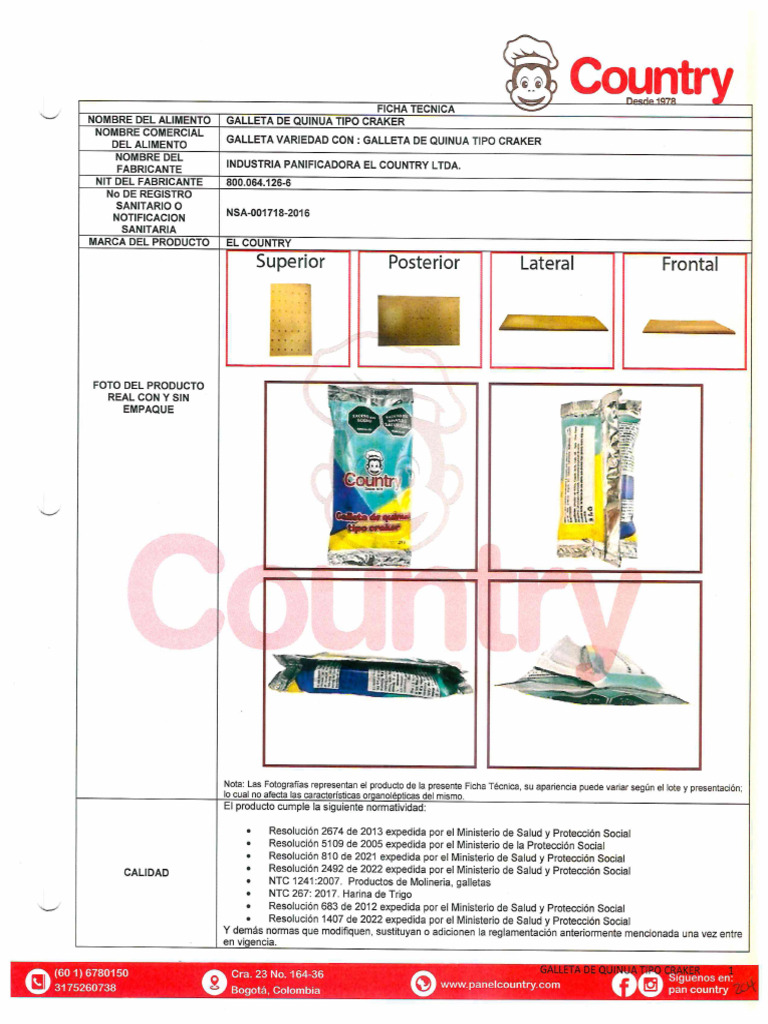 Ficha Tecnica Galleta de Quinua 210923 | PDF