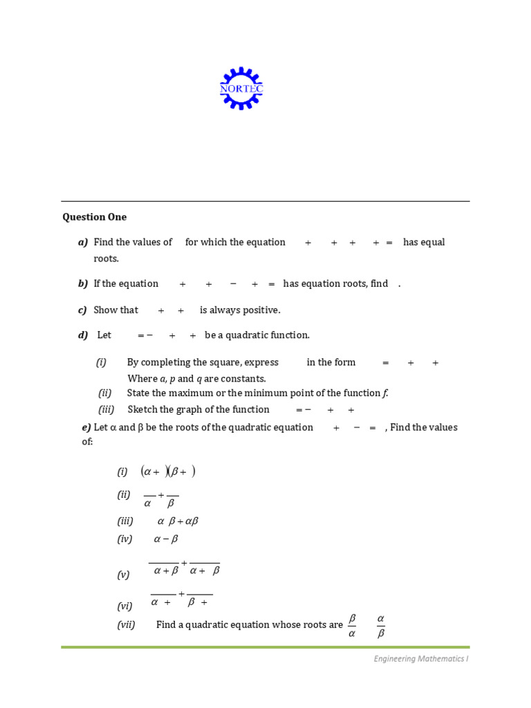 Assgnment 2, Quadratic Equations. | PDF | Equations | Mathematical ...