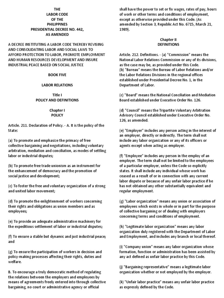Labor Code of The Philippines Book 5 PDF Arbitration Employment