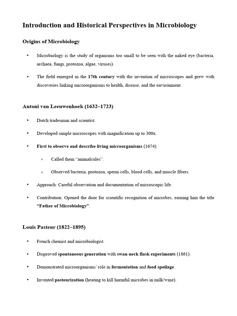 Unit 1 Microbiology - Short Notes | PDF | Microbiology | Microorganism