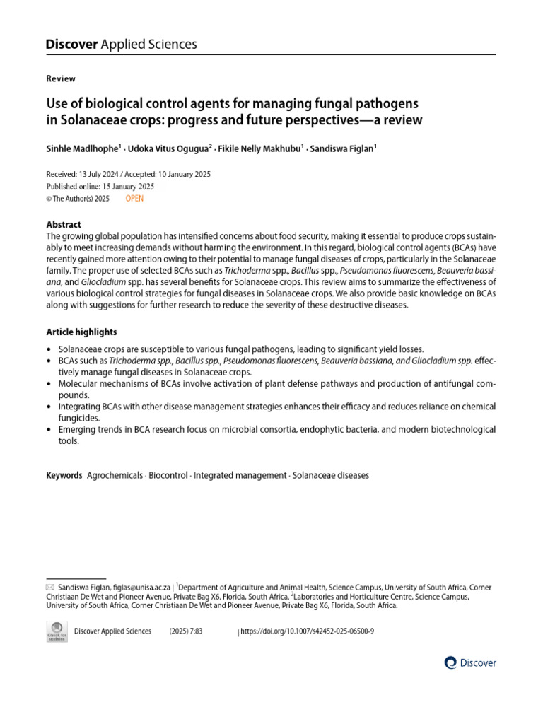 Use of Biological Control Agents For Managing Fungal Pathogens in ...