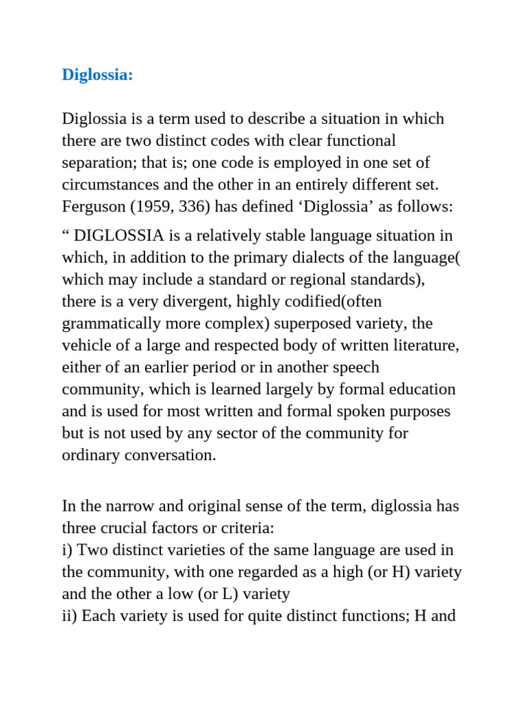 Diglossia - Ferguson's Def | PDF | Linguistics | Human Communication