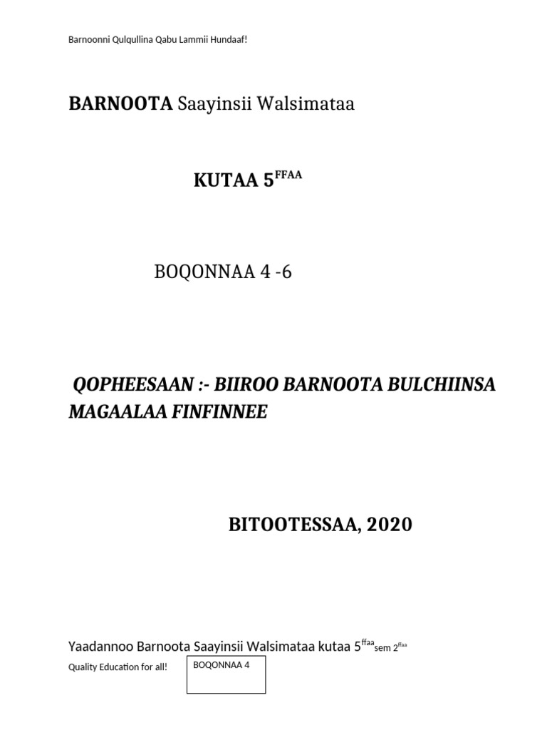 BARNOOTA Saayinsii Walsimataa | PDF