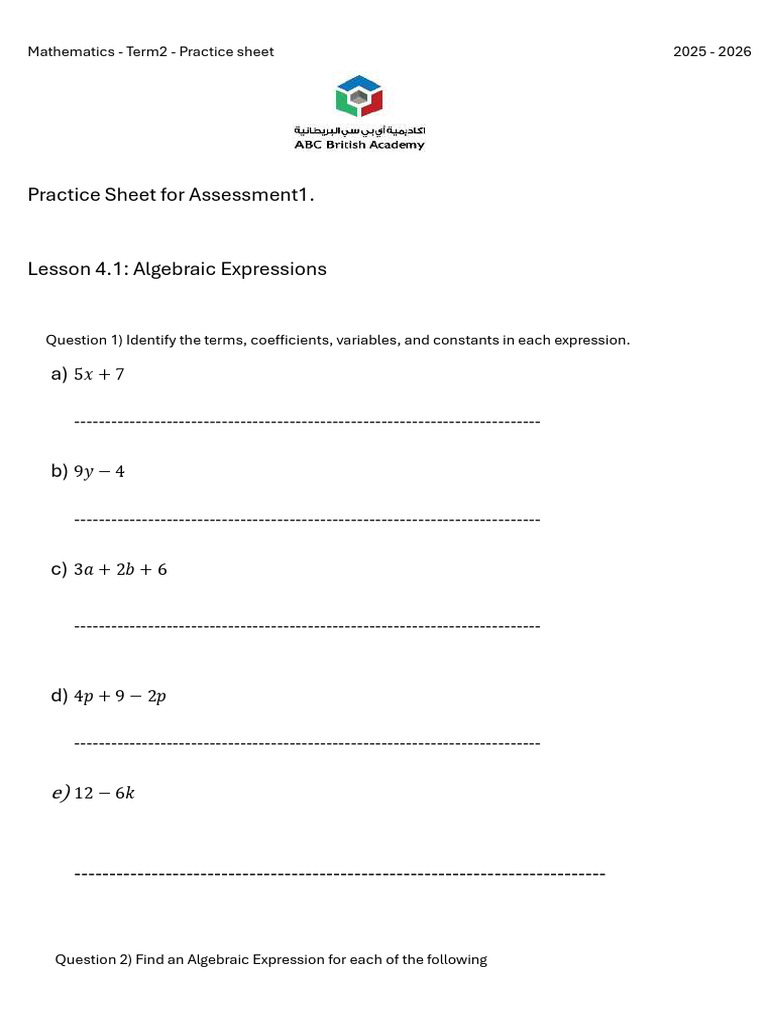 Practice Sheet For Assessment1 | PDF | Algebra | Mathematics