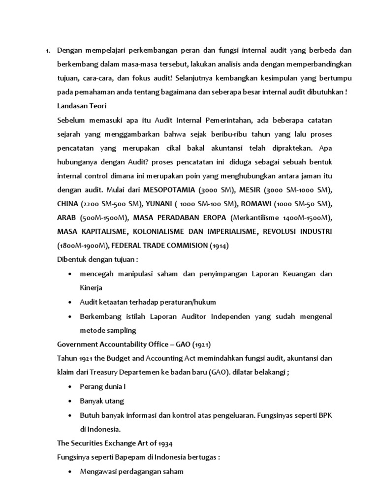 Perkembangan Peran Dan Fungsi Internal Audit Yang Berbeda Dan