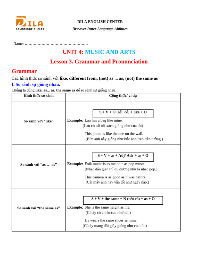 Unit 4. Music and Arts. Lesson 3. Grammar and Pronunciation | PDF ...