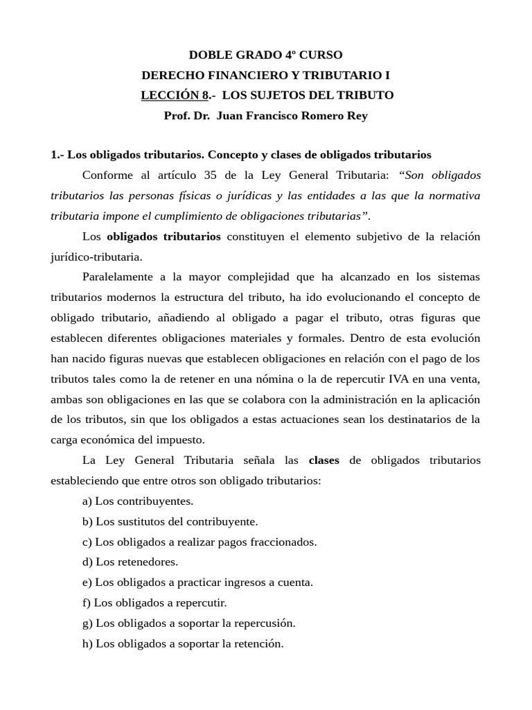 Doble Grado Lección 8. Sujetos Del Tributo 4 | PDF | Impuestos | Pagos