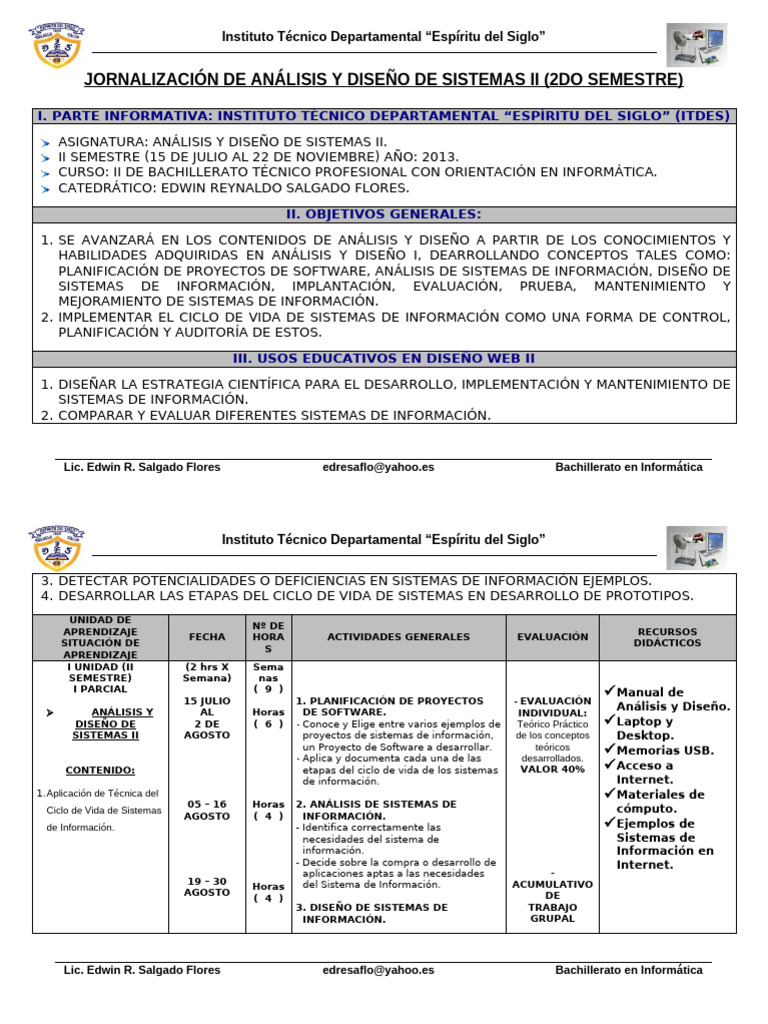 Jornalización III Bachillerato 2013 (2do Semestre Análisis y Diseño de ...