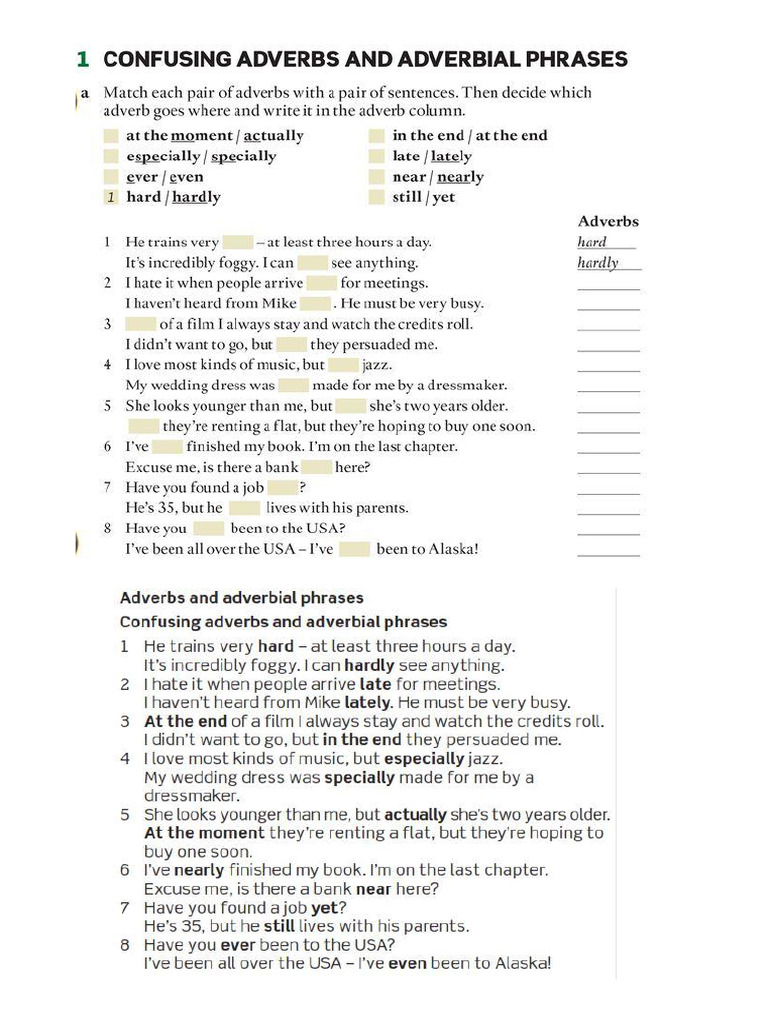 Confusing Adverbs y Comment Adverbs (Exercises) | PDF | Adverb ...
