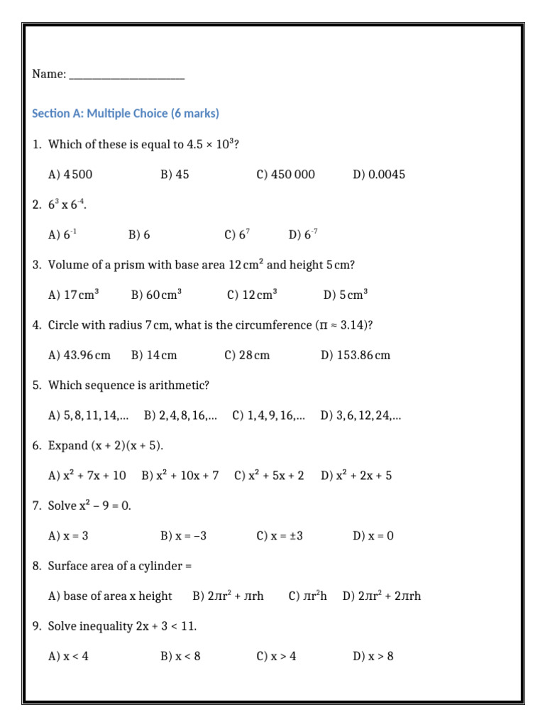 Math Progress Year9 Test Units1-5 | PDF | Area | Geometry