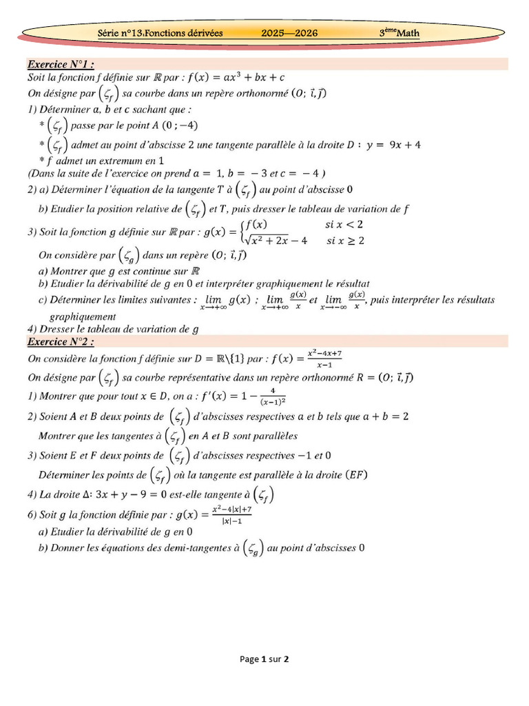 Série n13 Fonctions Dérivées | PDF