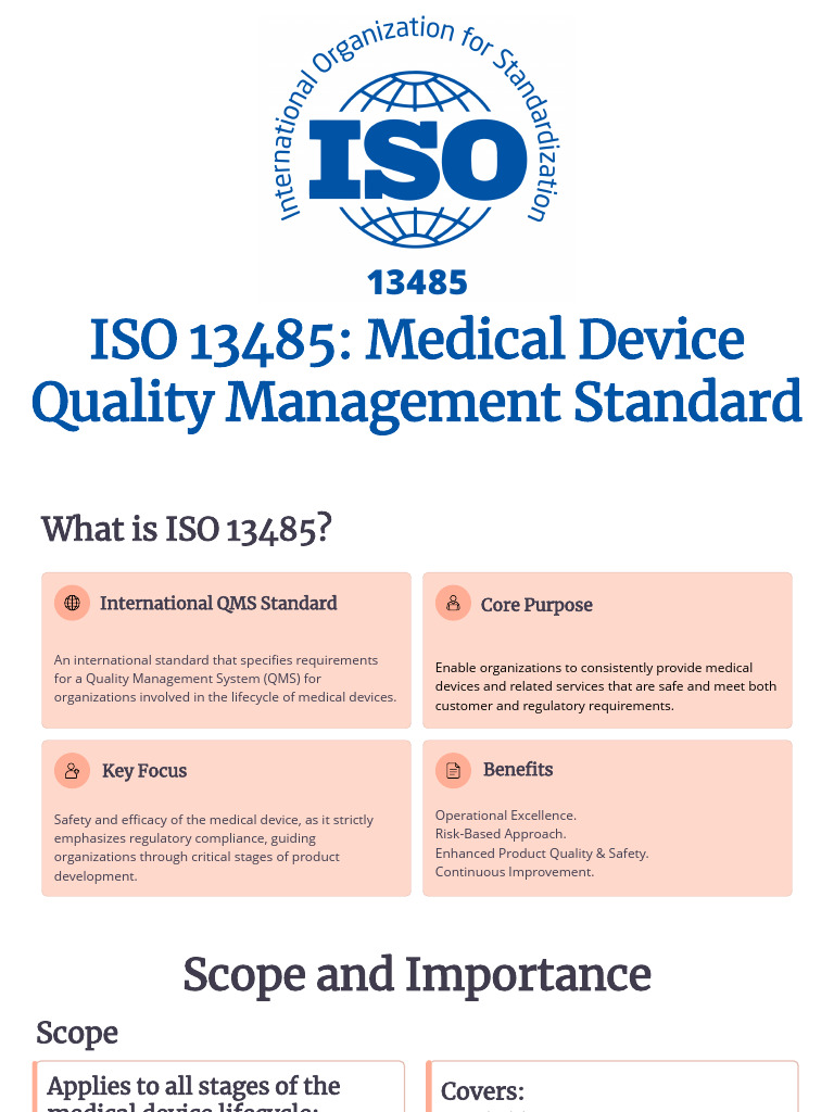 ISO 13485 Medical Device Quality Management Standard | PDF | Medical ...