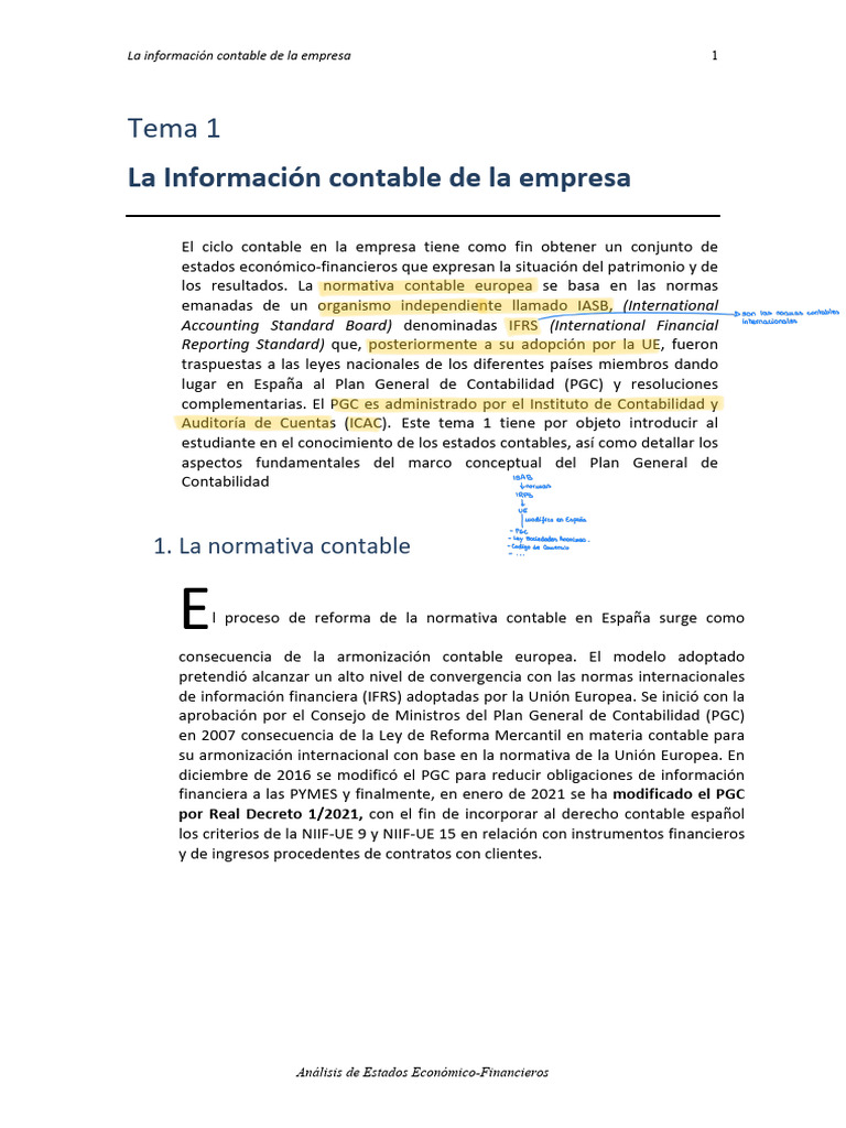 Tema 1 | PDF | Contabilidad | Estado financiero