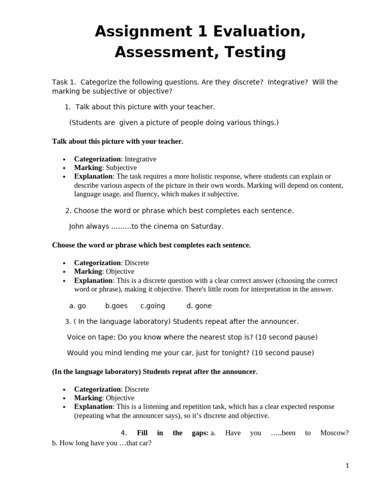 Assignment 1 Testing, Assessment and Evaluation | PDF | Educational ...