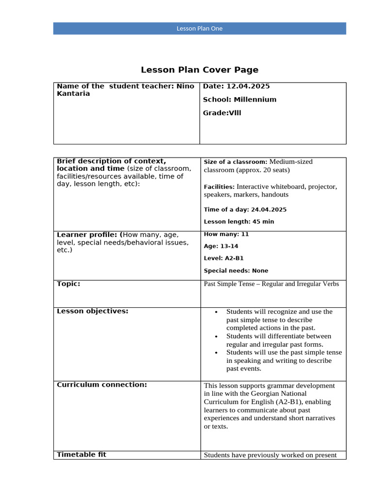 Lesson Plan One Ed. | PDF | Grammatical Tense | Narrative