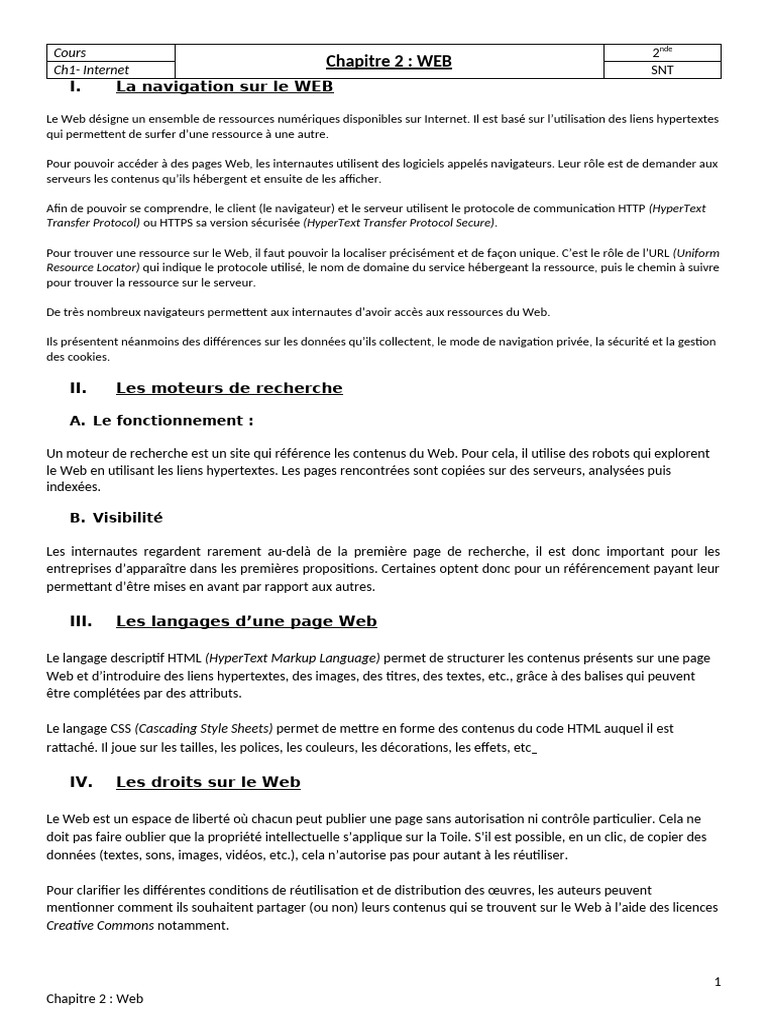 Cours Chapitre 2 Web | PDF | Internet | Internet et Web