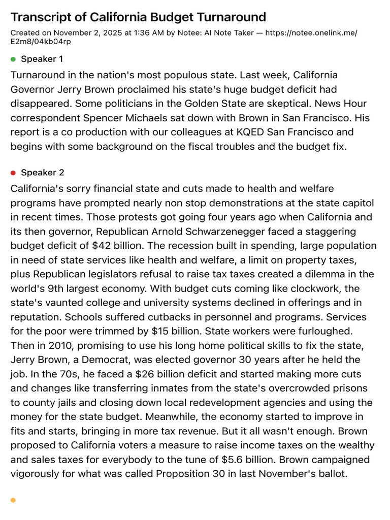 California Budget Turnaround Transcript | PDF | Government Budget ...