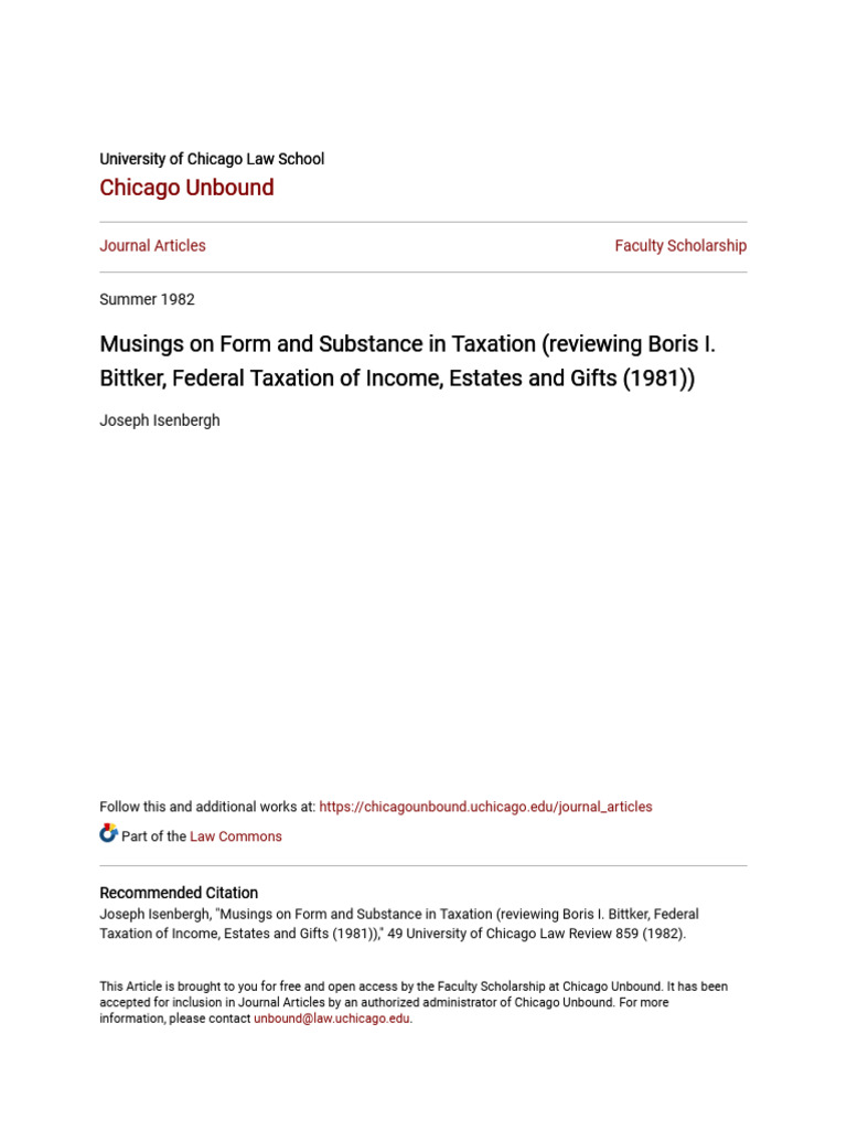 Musings On Form and Substance in Taxation (Reviewing Boris I. Bit | PDF ...